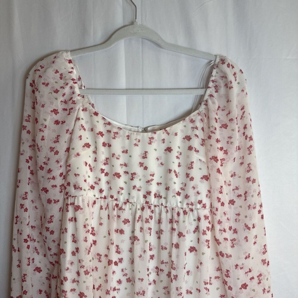 FRANCESCA'S MI AMI WHITE RED FLORAL LONG SLEEVE BABYDOLL DRESS Size XS Preowned - Picture 6 of 16